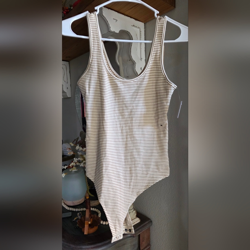 American Eagle Outfitters Beige Striped Bodysuit